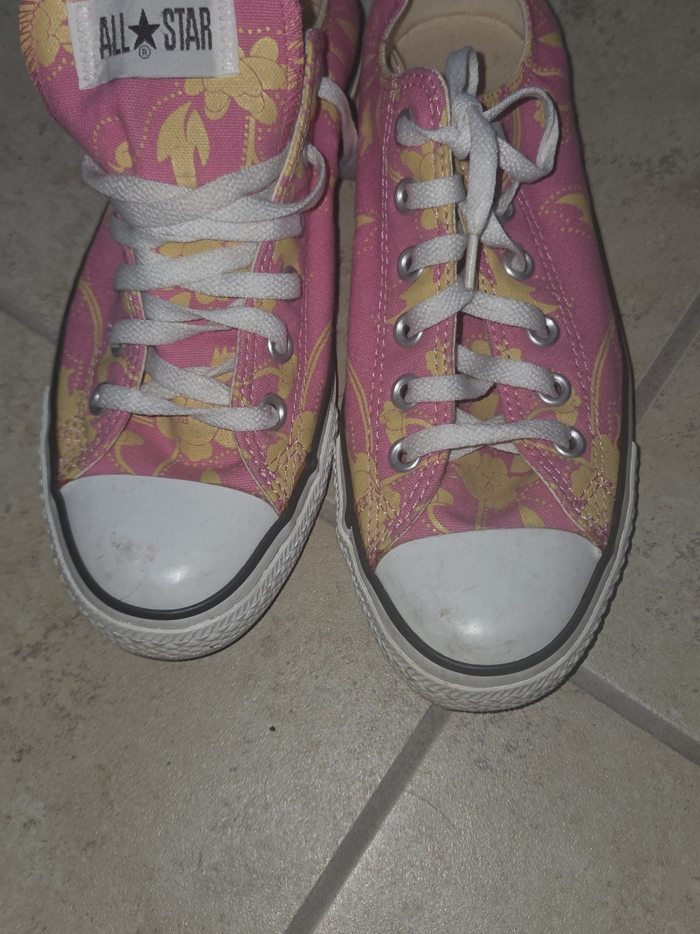 Converse All Star Pink & Yellow Floral Low Top Sneakers Womens 9 Mens 7